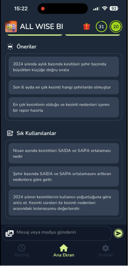 Kişiselleştirilmiş Öneriler ve Sık Kullanılan Raporlar